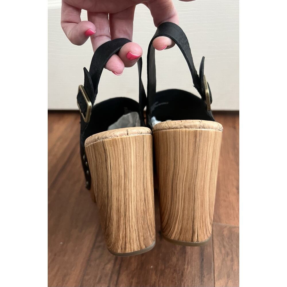 KORK-EASE Darby Black Leather Woodgrain Platform Slingback Clogs Shoes Sz 9M - Picture 9 of 13